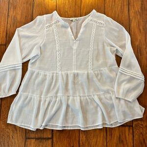 Zac & Rachel Flowy Tiered Pintuck Long Sleeve Romantic Breezy Delicate Blouse